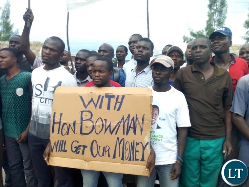 Former NCZ workers protesting before Lusaka Province Minister Bowman Lusambo addressed them over a labour dispute