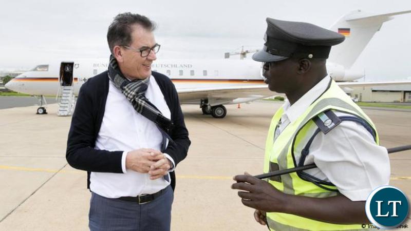 German Development Minister Gerd Müller before flying to Lusaka, Zambia