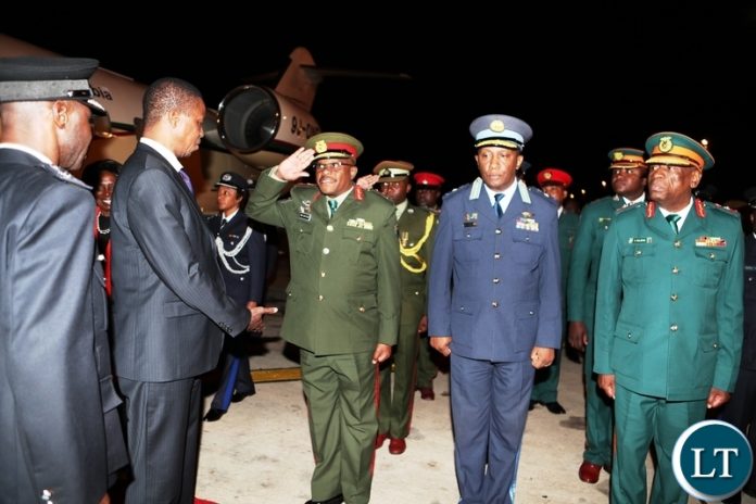 President Lungu being welcomed by Government Officials
