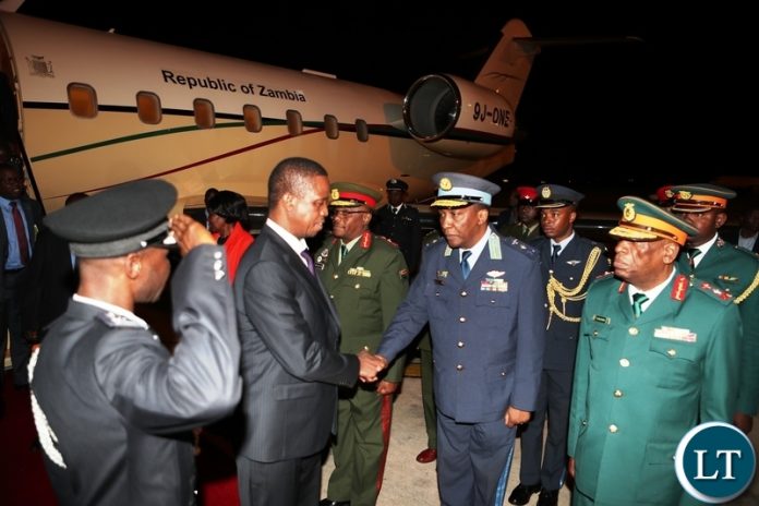 President Lungu being welcomed by Government Officials