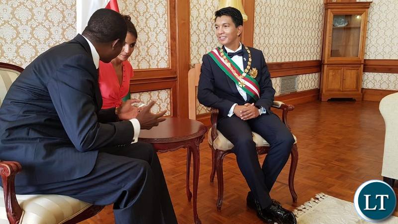 President Lungu with the newly inaugurated President, Andry Rajoelina in Antannarivo in Madagascar