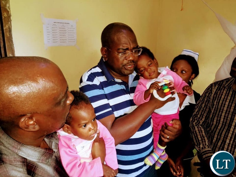 The Minister of Health Dr. Chitalu Chilufya and Luapula Province Minister Nickson Chilangwatook visiting the twins, Mapalo and Bupe, in the care of Health personnel at Kawambwa distinct hospital
