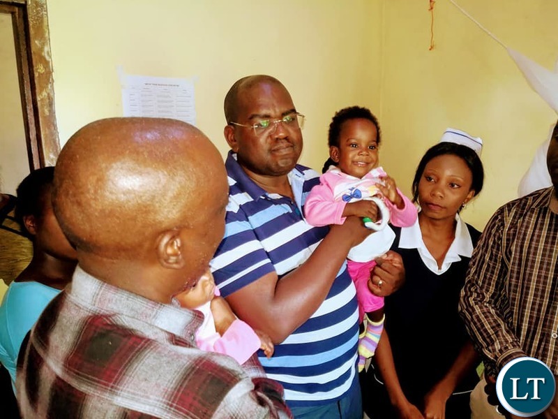 The Minister of Health Dr. Chitalu Chilufya and Luapula Province Minister Nickson Chilangwatook visiting the twins, Mapalo and Bupe, in the care of Health personnel at Kawambwa distinct hospital