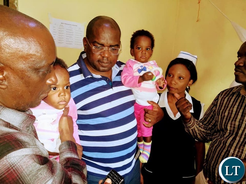The Minister of Health Dr. Chitalu Chilufya and Luapula Province Minister Nickson Chilangwatook visiting the twins, Mapalo and Bupe, in the care of Health personnel at Kawambwa distinct hospital