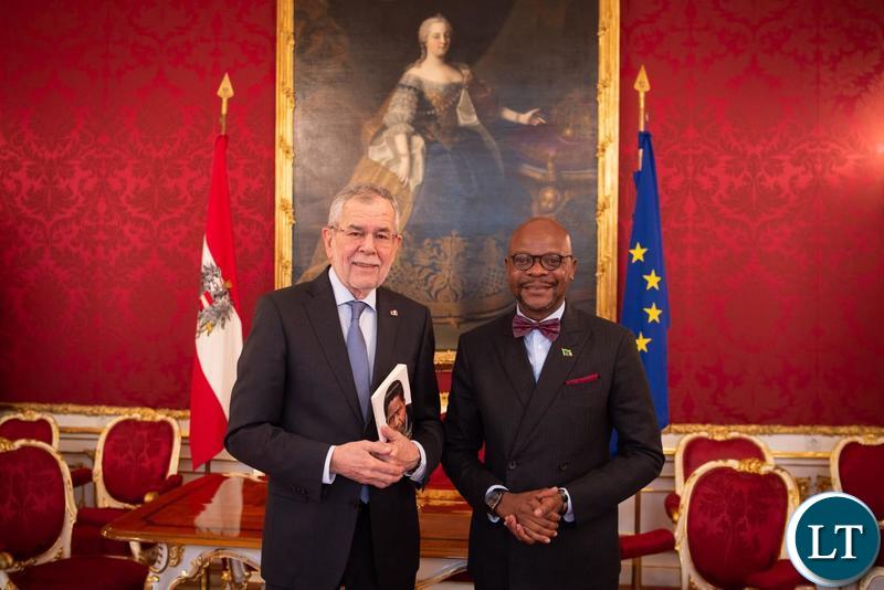 President Alexander Van der Bellen of Austria with Zambia’s Ambassador to Germany His Excellency Anthony Mukwita,