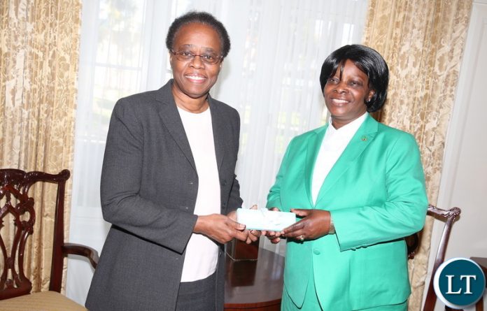 First Lady Esther Lungu with the interim president of the University of Southern California Dr Wanda Austin shortly after their bilateral talks at the campus in California, United States of America on Thursday, January 26,2019-Pictures by THOMAS NSAMA First Lady Esther Lungu with the interim president of the University of Southern California Dr Wanda Austin shortly after their bilateral talks at the campus in California, United States of America on Thursday, January 26,2019-Pictures by THOMAS NSAMA