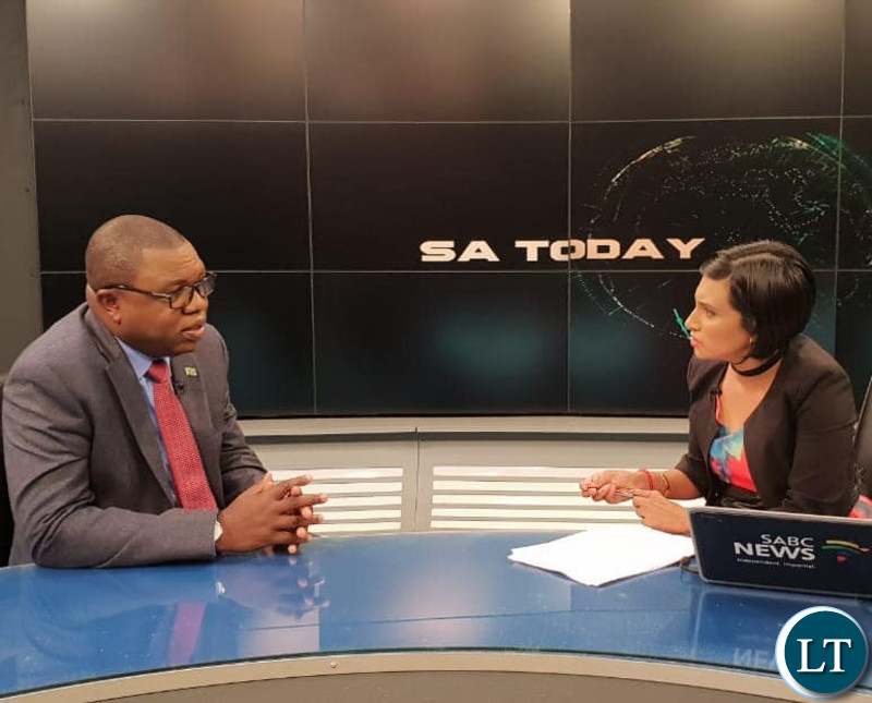 Zambia's Minister of Foreign Affairs Hon. Joseph Malanji being interviewed on SABC about DRC proposal for a negotiated settlement