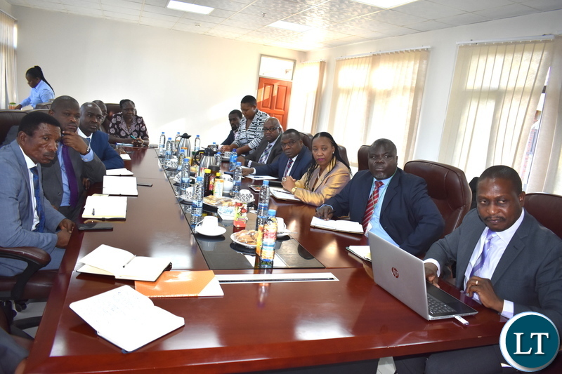 Ministers Katambo, Chiteme and Mwakalombe on left listen to AfDB presentation. 21-02-2019. MNDP