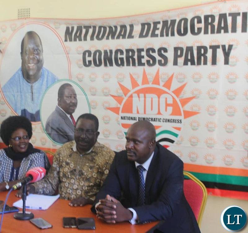 NDC Vice President Mr Joseph Akafumba (c) addressing a media briefing