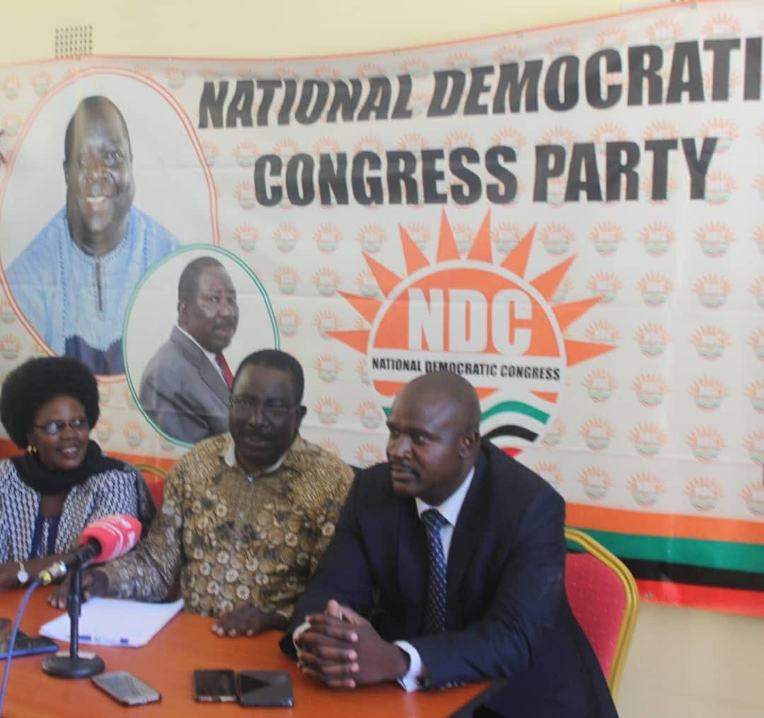 NDC Vice President Mr Joseph Akafumba (c) addressing a media briefing