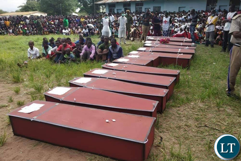 Some of the coffins of the 14 bodies of the boat accident victims that happened this week.