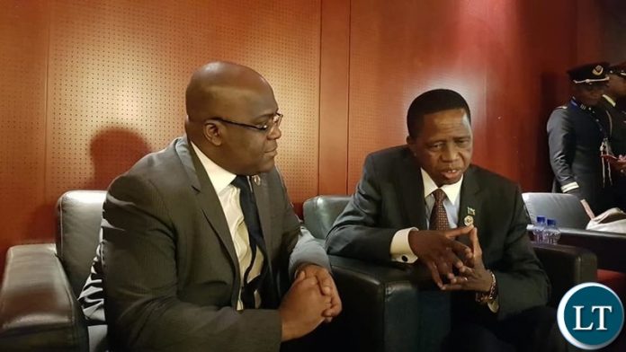 President Edgar Lungu with President of the Democratic Republic of Congo(DRC) Felix Thsiskedi