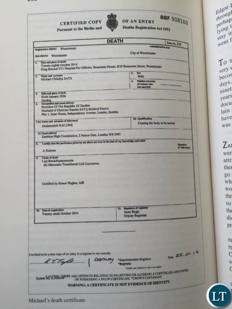 zambia guy scott causes a stir publishes satas death certificate dr certificate