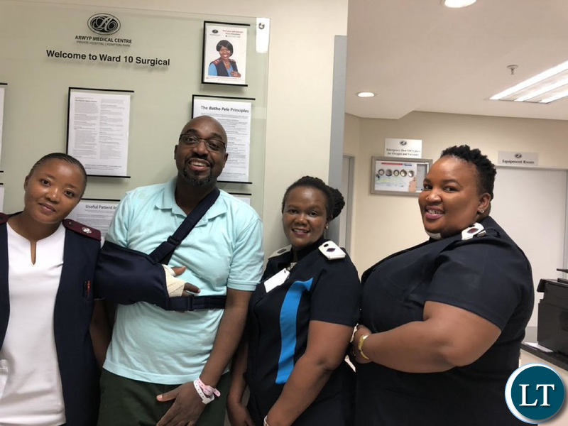 Mr Mushimba with Hospital staff upon his discharge