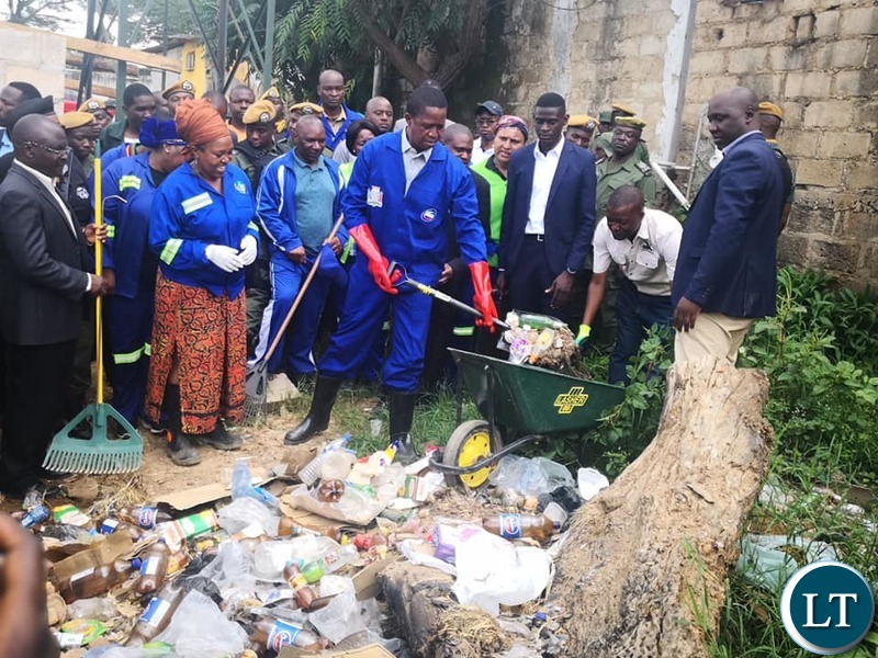 President Lungu in Chilanga during the Keep Zambia Clean Campaign
