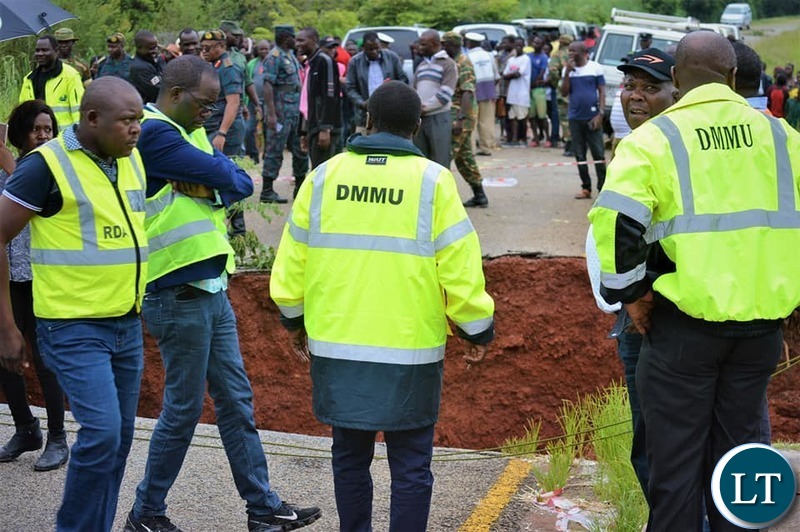 Government Delegation led by Presidential Affairs Minister Hon Freedom Sikazwe inspecting the washed away bridge