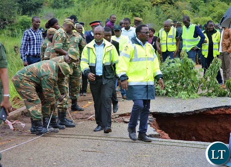 Government Delegation led by Presidential Affairs Minister Hon Freedom Sikazwe inspecting the washed away bridge