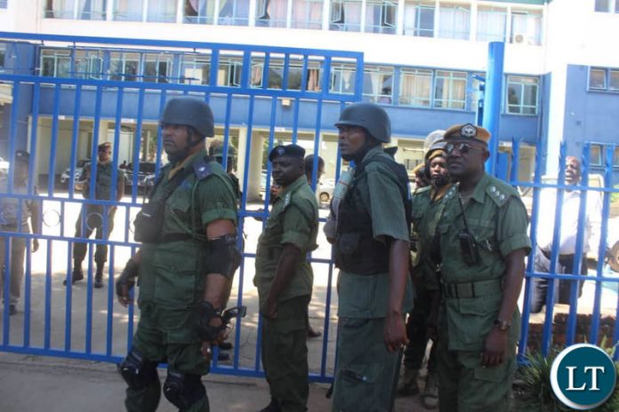 police keeping vigil at Lusaka Central Police Station where Dr Kambwili is detained