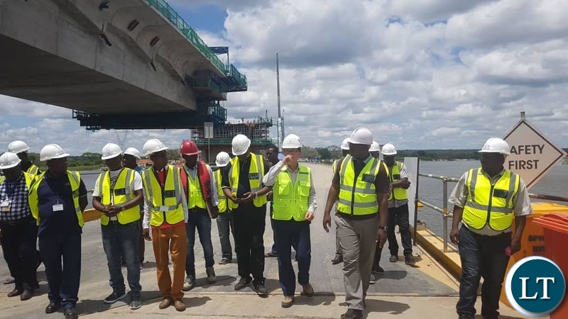 Minister of Works and Supply Hon. MUTOTWE KAFWAYA on a tour inspection of the Construction of the Kazungula Bridge