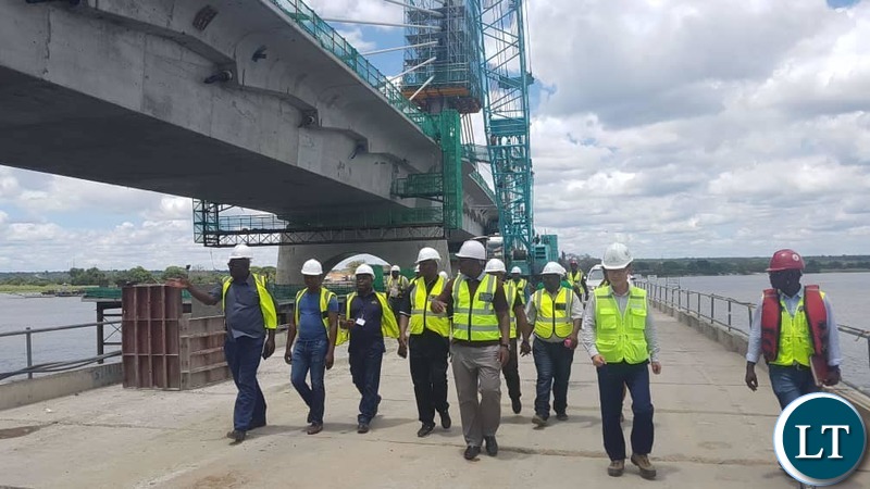 Minister of Works and Supply Hon. MUTOTWE KAFWAYA on a tour inspection of the Construction of the Kazungula Bridge