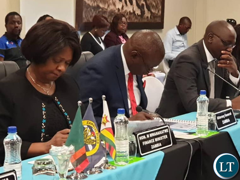 Zambia'sMinister of Finance MARGARET MWANAKATWE (right) and Zimbabwe's Minister of Finance & Economic Development Proffessor MTHULI NCUBE (left) at David Livingstone Hotel, Livingstone, Zambia, after the Zambezi River Authority Council of Minister's Meeting on the Batoka Gorge.