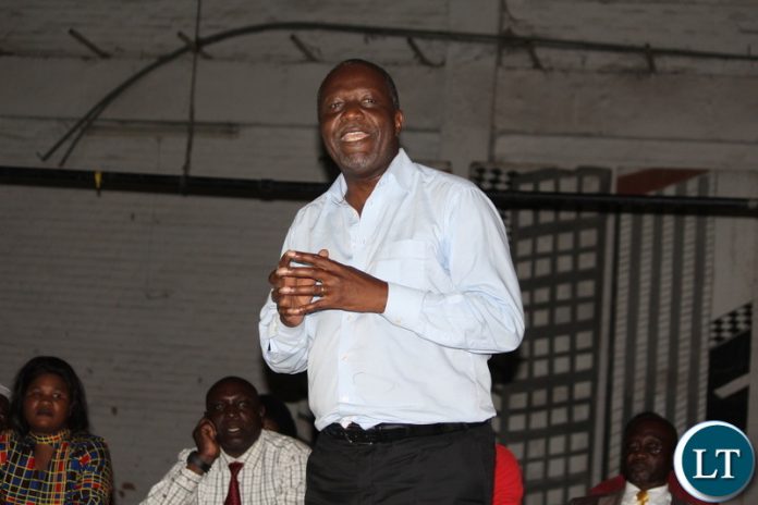 Mutati speaks to party officials in Ndola on Sunday.