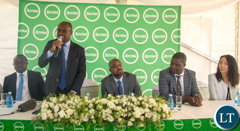 Zamtel Chief Executive Officer Sydney speaking during the launch of the Zamtel 4G on mobile in Lusaka