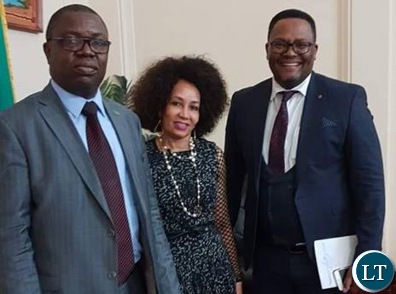 South Africa's Minister of International Relations and Cooperation Hon. Lindiwe Sisulu with Zambia's Foreign Minister Joseph Malanji with Ambassador Emmanuel Mwamba