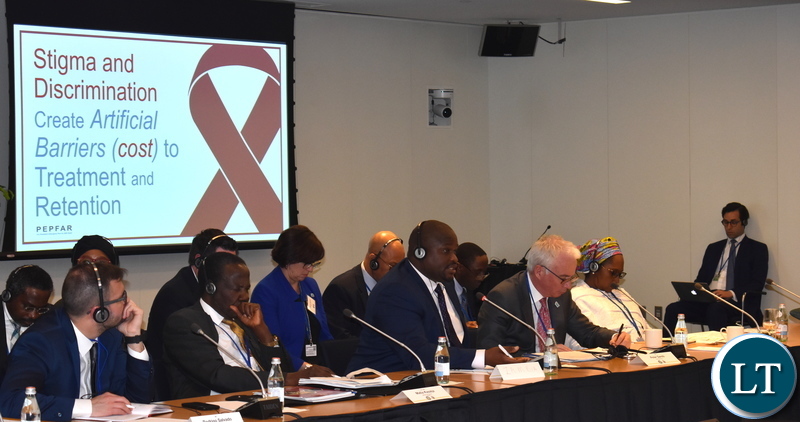 Minister of National Development Planning Alexander Chiteme speaking at the High-Level meeting on Economic Impact of HIV Spending and Joint Efforts to Plan for a Sustainable HIV Response. This was at the on-going Spring Meetings of the World Bank and the International Monetary Fund (IMF) in Washington DC USA. PHOTOS | CHIBAULA D. SILWAMBA | MNDP