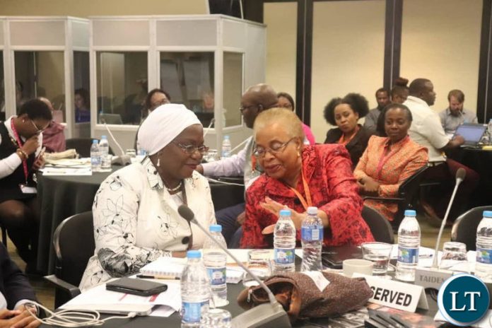 Bank of Zambia Deputy Governor for Administration, Dr. Tukiya Kankasa-Mabula confers with Graca Machel during the first ever SADC workshop focused on promoting women financial inclusion in the region held in Johannesburg, South Africa