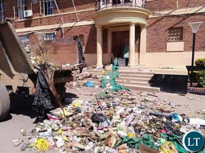 Heaps of garbage at Kabwe Municipal Council offices dumped by protesting Council workers on Friday