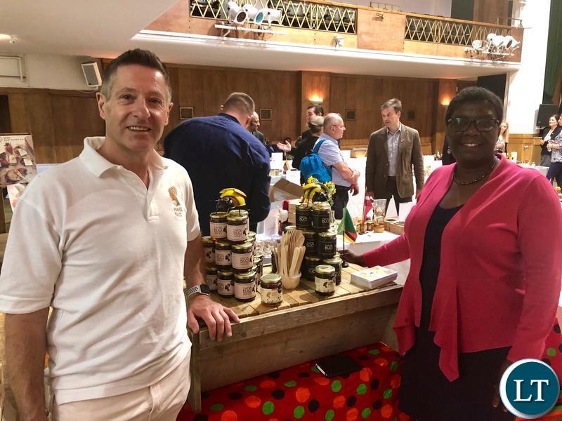 Mama Buci founder Martin Zuch with First Secretary Trade Mrs Irene Chengo Mudenda at the World Bee Day in London