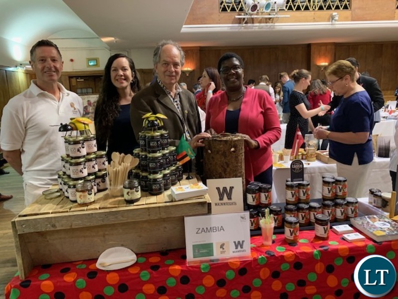 Martin Zuch with Ian Wainwright and his daughter, (far end) First Secretary Trade Mrs. Irene Chengo Mudenda at the World Bee Day in London