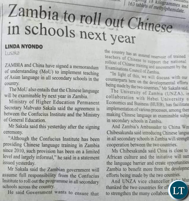 Source: Zambia Daily Mail, 8 May 2019, p.2