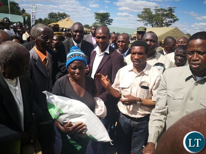 President Lungu flagging off the food relief distribution in Southern Province