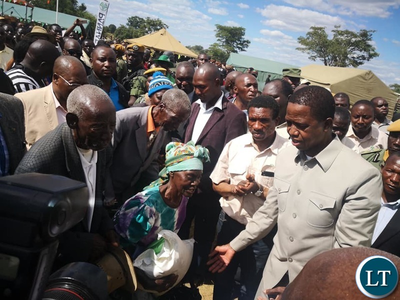 President Lungu flagging off the food relief distribution in Southern Province