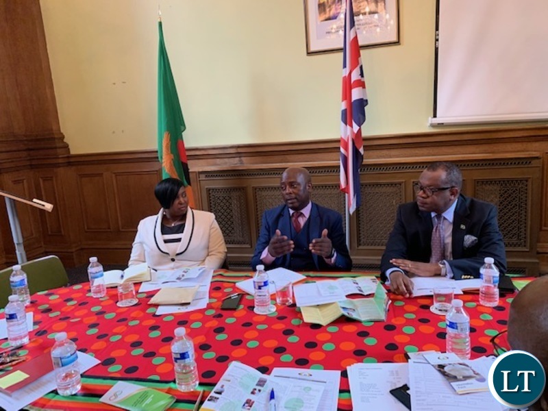 Deputy High Commissioner Mrs Patricia Chanda Mr. Mubanga Mwiko and High Commissioner Chikonde during the presentation at Zambia House.