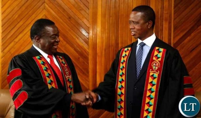 President Edgar Chagwa Lungu with his Zimbabwean counterpart President Emmerson Dambudzo Mnangagwa