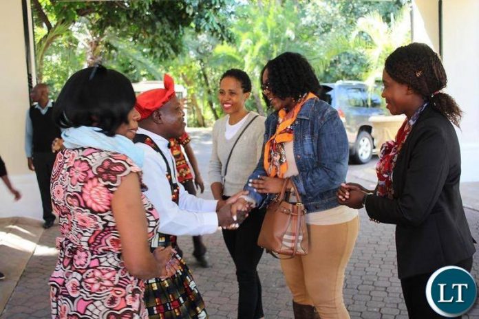 Lungu accompanied by Namibia’s first daughter, Ms. Nangula Geingob during the donation of Maize to Southern Province Communities
