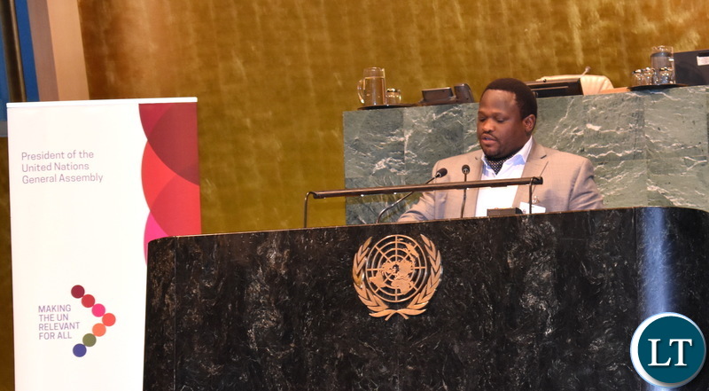 Minister of National Development Planning Alexander Chiteme addressing the United Nations General Assembly High-Level meeting on the commemoration of the 25th Anniversary of the International Conference on Population and Development (ICPD@25) in New York USA on Tuesday 16 July, 2019. Mr. Chiteme and Muchinga Province Minister Malozo Sichone are participating in the 2019 High Level Political Forum on Sustainable Development Ministerial meeting at the United Nations Headquarters in New York. PHOTO | CHIBAULA D. SILWAMBA | MNDP