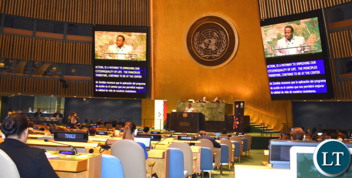 Minister of National Development Planning Alexander Chiteme addressing the United Nations General Assembly High-Level meeting on the commemoration of the 25th Anniversary of the International Conference on Population and Development (ICPD@25) in New York USA on Tuesday 16 July, 2019. Mr. Chiteme and Muchinga Province Minister Malozo Sichone are participating in the 2019 High Level Political Forum on Sustainable Development Ministerial meeting at the United Nations Headquarters in New York. PHOTO | CHIBAULA D. SILWAMBA | MNDP Minister of National Development Planning Alexander Chiteme addressing the United Nations General Assembly High-Level meeting on the commemoration of the 25th Anniversary of the International Conference on Population and Development (ICPD@25) in New York USA on Tuesday 16 July, 2019. Mr. Chiteme and Muchinga Province Minister Malozo Sichone are participating in the 2019 High Level Political Forum on Sustainable Development Ministerial meeting at the United Nations Headquarters in New York. PHOTO | CHIBAULA D. SILWAMBA | MNDP
