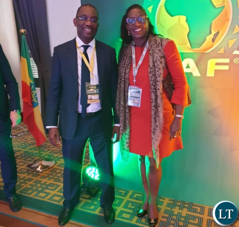 FAZ President Andrew Kamanga with Monica Musonda at the CAF General Assembly