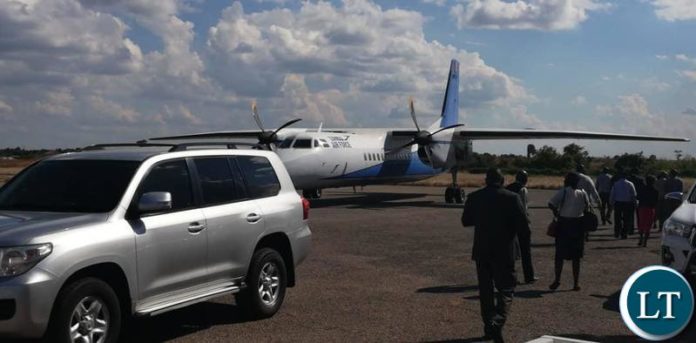 KCM Provisional Liquidator Milingo Lungu arriving in Chingola recently on a ZAF plane.