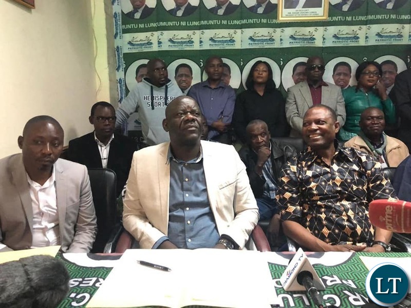 PF Secretary General Davies Mwila during the media Briefing