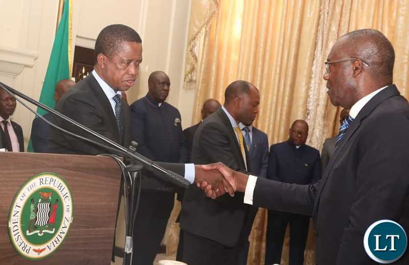 President Lungu Congratulating the Newly Appointed Minister of Finance