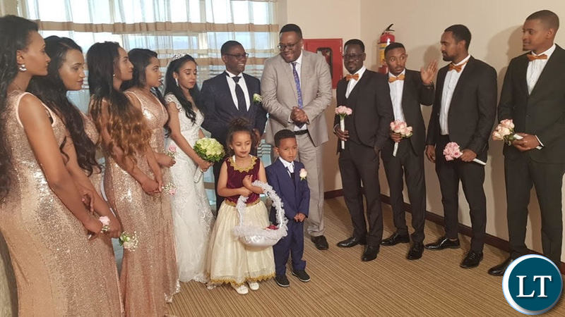 Economic and Equity Party(EEP) leader Chilufya Tayali with his new Wife at a wedding ceremony joined by Zambia's Ambassador to Ethiopia Emmanuel Mwamba