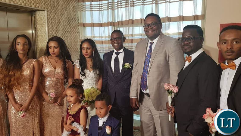 Economic and Equity Party(EEP) leader Chilufya Tayali with his new Wife at a wedding ceremony joined by Zambia's Ambassador to Ethiopia Emmanuel Mwamba