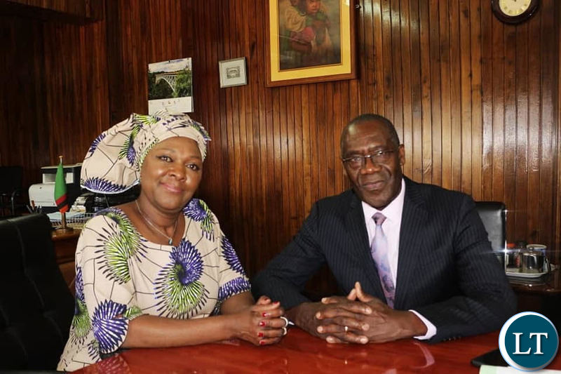 Former Minister of Finance Margaret Mwanakatwe during the hand over process to newly appointed Minister of Finance Dr. Bwalya Ng'andu.