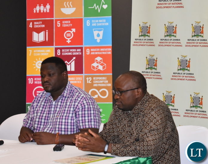 Minister of National Development Planning Hon. Alexander Chiteme addressing the media in Kitwe on Saturday 3 August 2019. On his left is Permanent Secretary (Development Planning) Chola Chabala. The Minister announced that the Sustainable Development Goals Sub-Regional Centre for Southern Africa to be based in Lusaka will be launched on Wednesday 7 August 2019. President Edgar Chagwa Lungu and President Paul Kagame of Rwanda will grace the launch. PHOTO | CHIBAULA D. SILWAMBA | MNDP