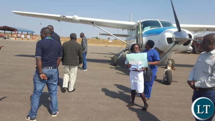 The plane evacuating Mr Felix Mutati to UTH from Solwezi